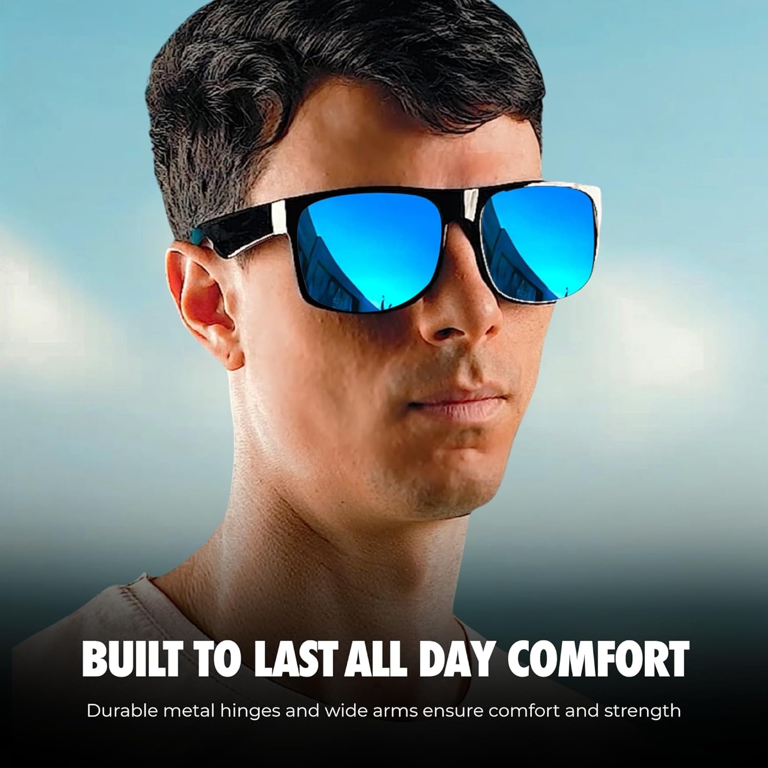 XL Polarized Men's Oversized Sunglasses Sports Driving Wide Blue