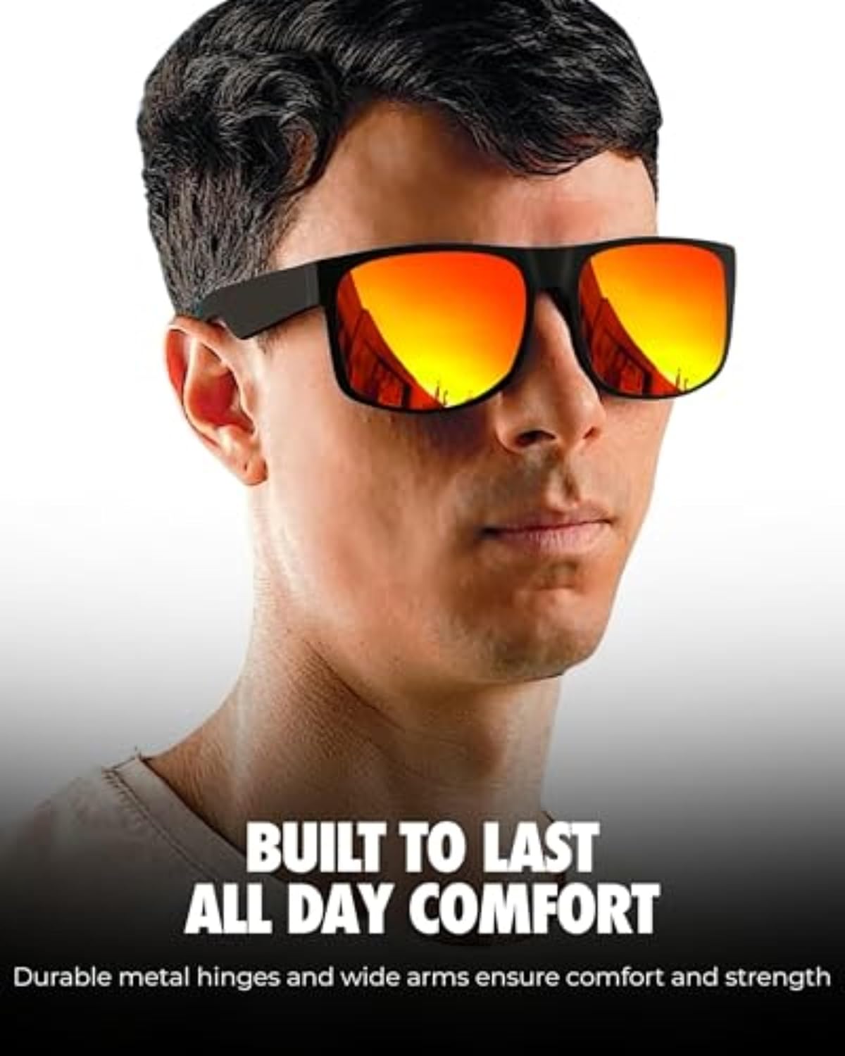 grinderPUNCH XL Polarized Men's Oversized Sunglasses, Big Heads Wide Face Large Head Fit Sunglasses Sports Driving Fishing Extra Wide Red Lens