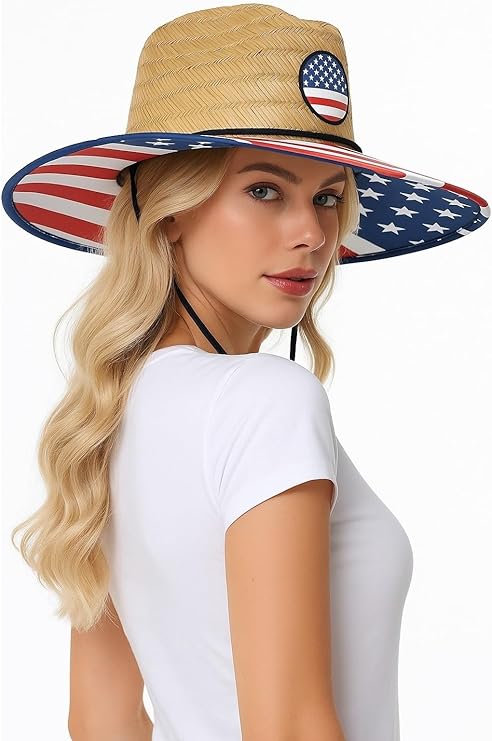 grinderPUNCH Straw Hat for Women and Men American Flag USA Patriotic Straw Hat for Women Men