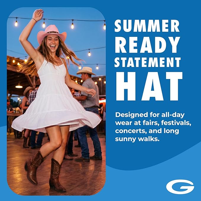 Western Outback Cowboy Hat Men's Women's Style Classic Straw Western Cowgirl Hat Pink