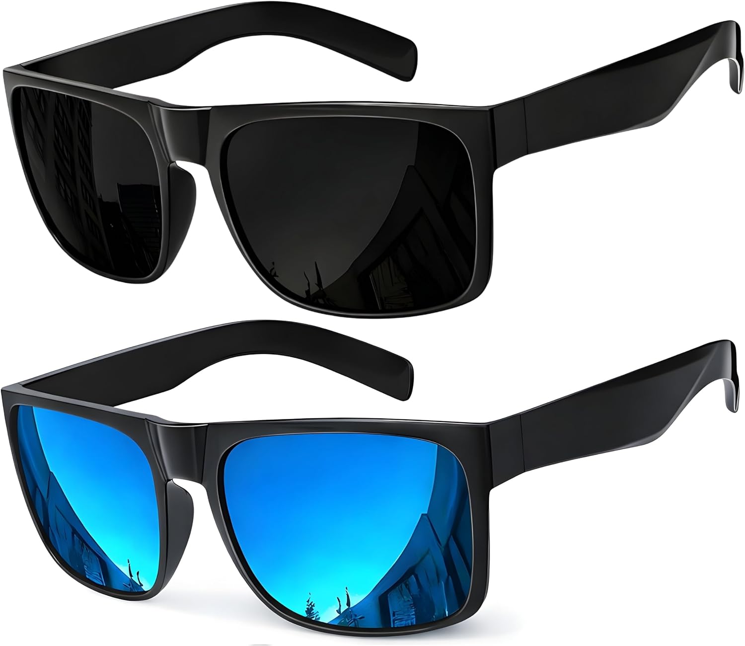 2 Pack XL Polarized Big Wide Frame Large Head Fit Sunglasses for Sports Driving Fishing Glasses