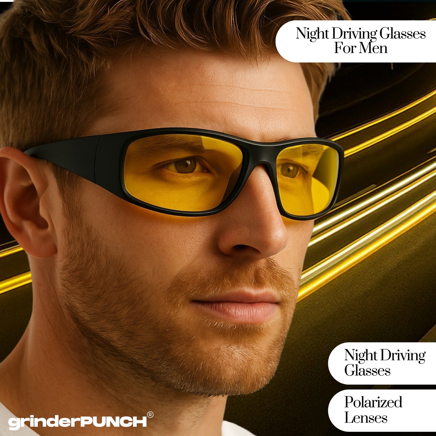 Polarized Night Vision HD Yellow Driving Sunglasses Biker Style Rider Wrap Around Style Lightweight UV Protection