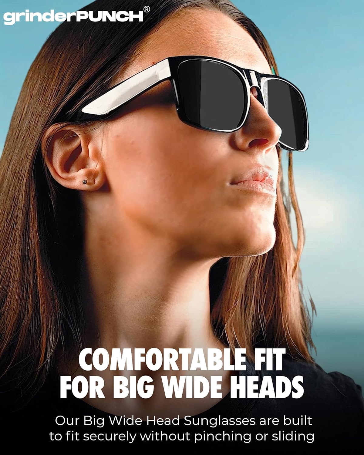 grinderPUNCH Polarized XL Sunglasses – Big Head Fit, Oversized Driving Shades, Black Lens