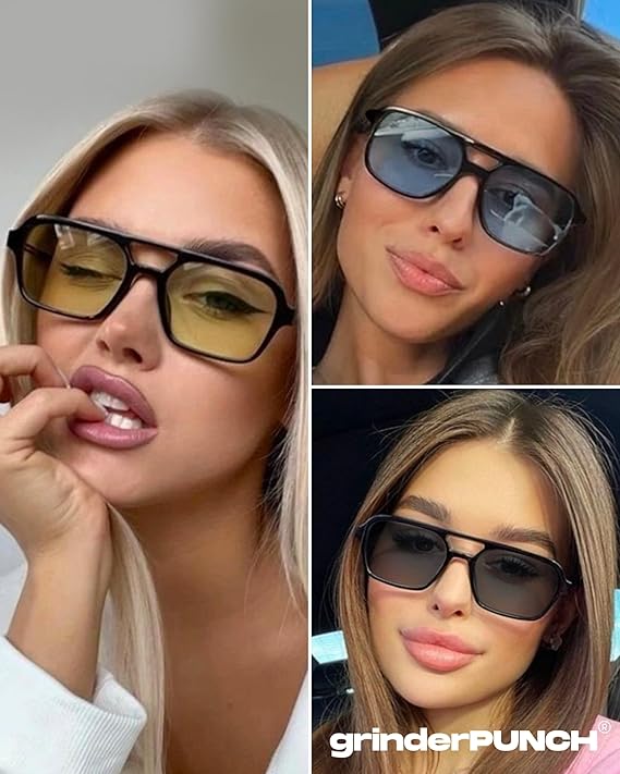 Retro Square Sunglasses for Womens Mens (Black)