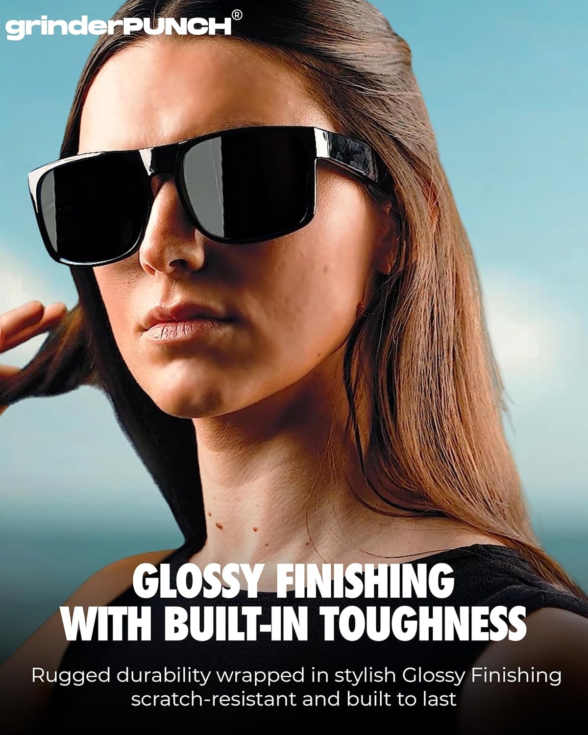 grinderPUNCH Polarized XL Sunglasses – Big Head Fit, Oversized Driving Shades, Black Lens