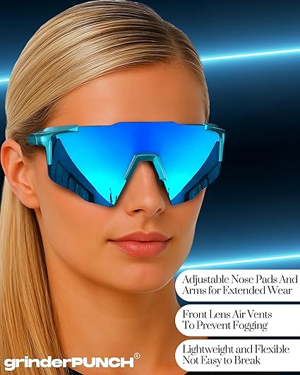 grinderPUNCH Sports Sunglasses Cycling Glasses UV Protection for Driving Running Hiking Fishing (Blue)