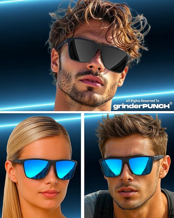 2 Pack Blue and Black Polarized Anti Glare Driving Sunglasses for Men