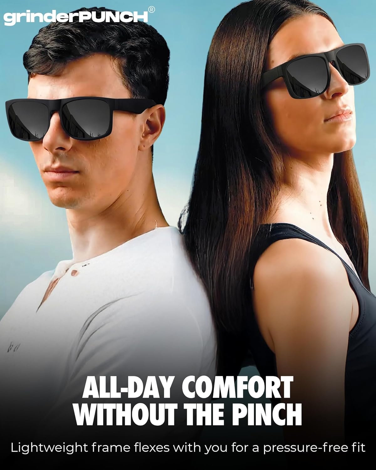 grinderPUNCH XL Sunglasses Big Heads Wide Face UV400 Protection, Extra Wide Lightweight Sunglasses for Sports Driving Fishing Glasses Matte
