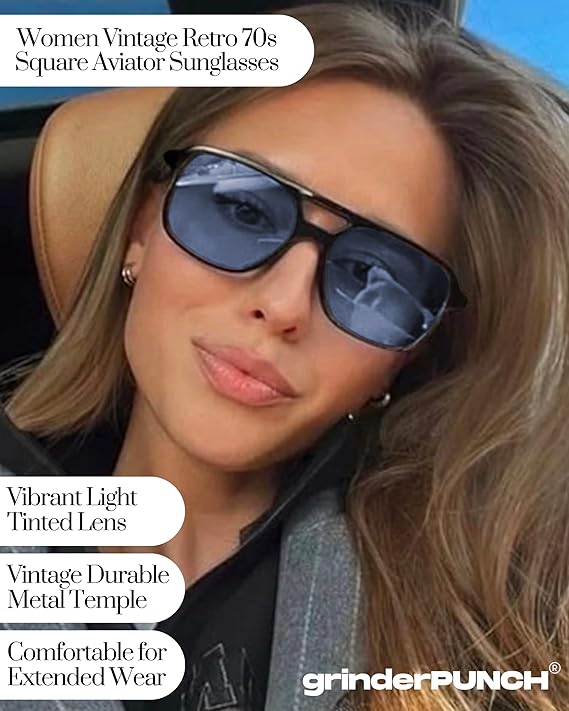 Retro Square Sunglasses for Womens Mens (Blue)