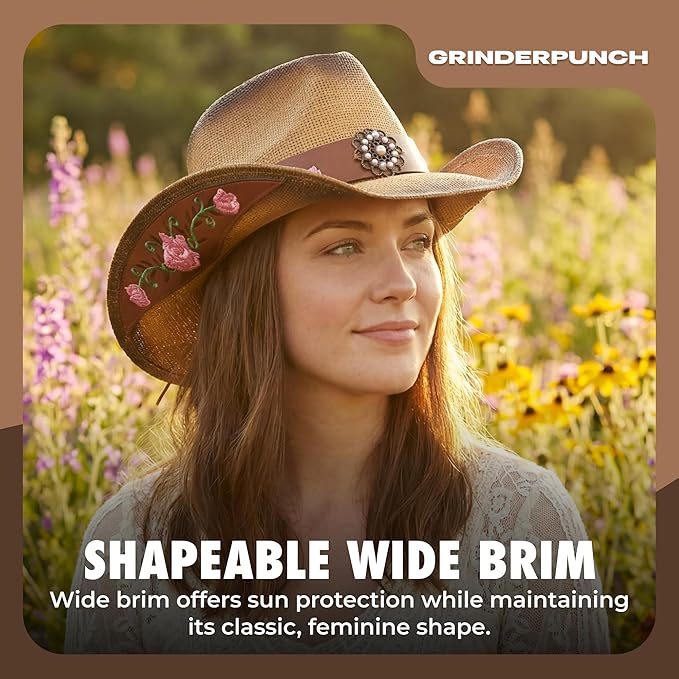 grinderPUNCH Western Outback Cowboy Hat Men's Women's Style Classic Straw Western Cowgirl Hat