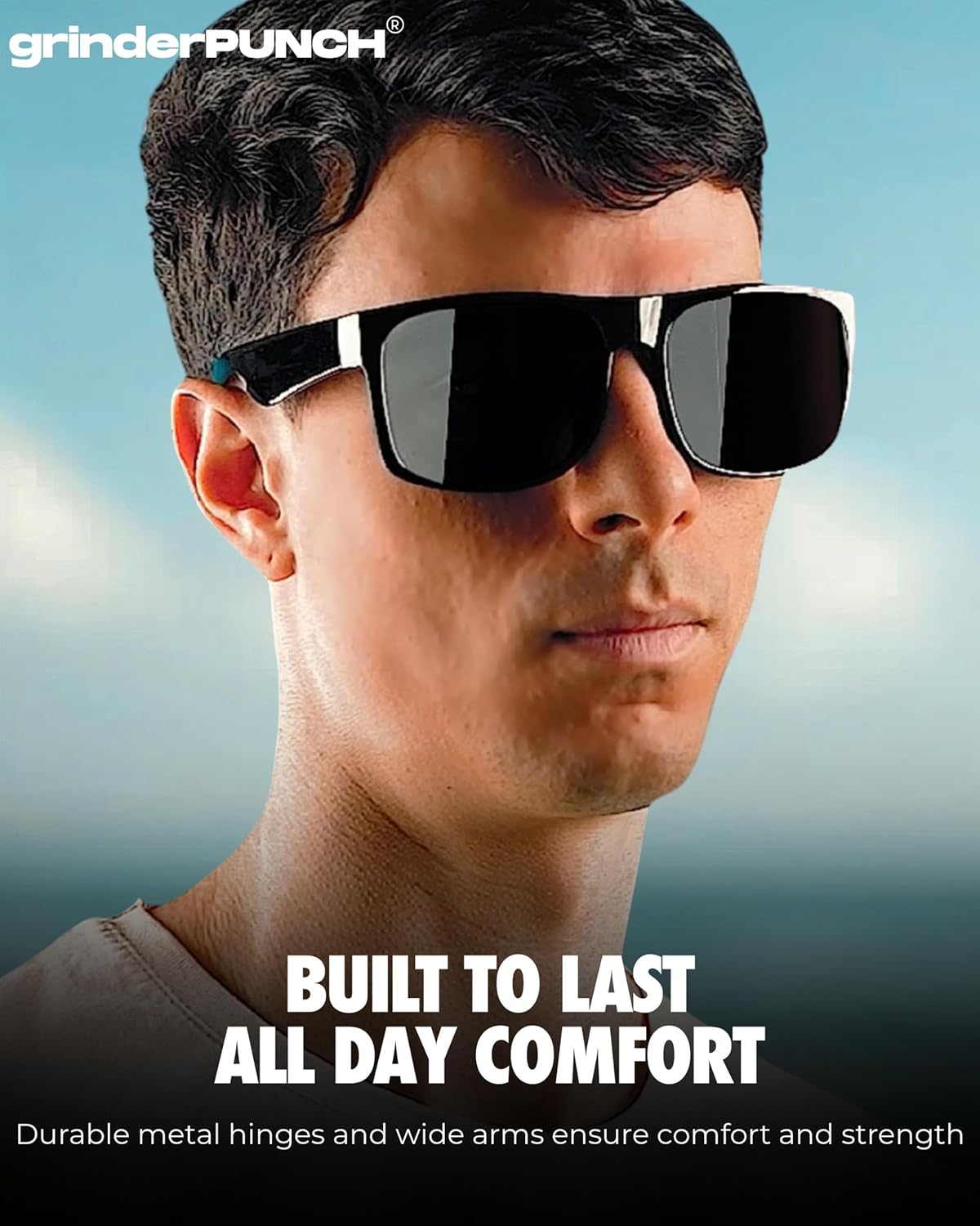grinderPUNCH Polarized XL Sunglasses – Big Head Fit, Oversized Driving Shades, Black Lens
