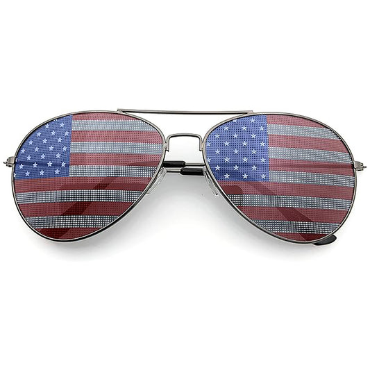American Flag Aviator Sunglasses Glasses (Gunmetal)