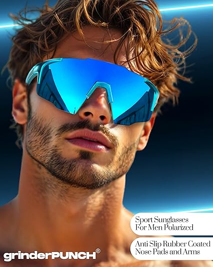 grinderPUNCH Sports Sunglasses Cycling Glasses UV Protection for Driving Running Hiking Fishing (Blue)
