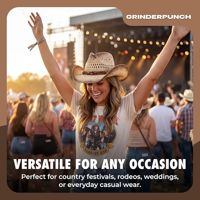 Western Outback Cowboy Hat Men's Women's Style Classic Straw Western Cowgirl Hat (Biege)