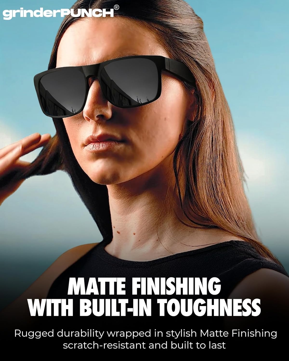 grinderPUNCH XL Sunglasses Big Heads Wide Face UV400 Protection, Extra Wide Lightweight Sunglasses for Sports Driving Fishing Glasses Matte
