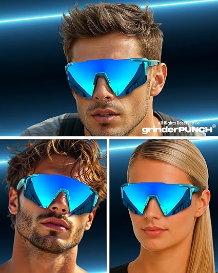 grinderPUNCH Sports Sunglasses Cycling Glasses UV Protection for Driving Running Hiking Fishing (Blue)
