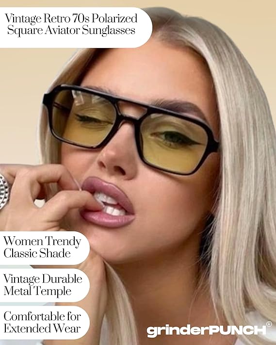 Retro Square Sunglasses for Mens (Yellow)