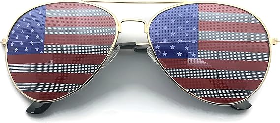 American Flag Aviator Sunglasses Glasses (Gold)
