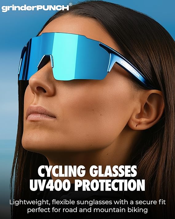 grinderPUNCH Sports Sunglasses Cycling Glasses UV Protection for Driving Running Hiking Fishing (Blue)