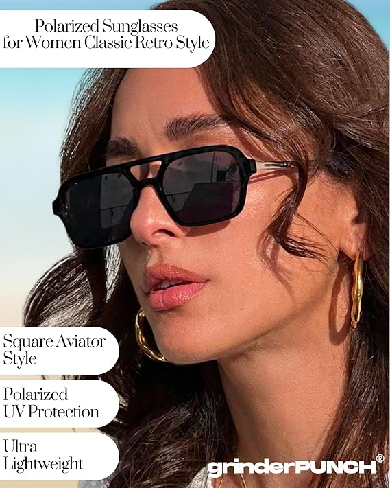 Retro Square Sunglasses for Womens Mens (Black)