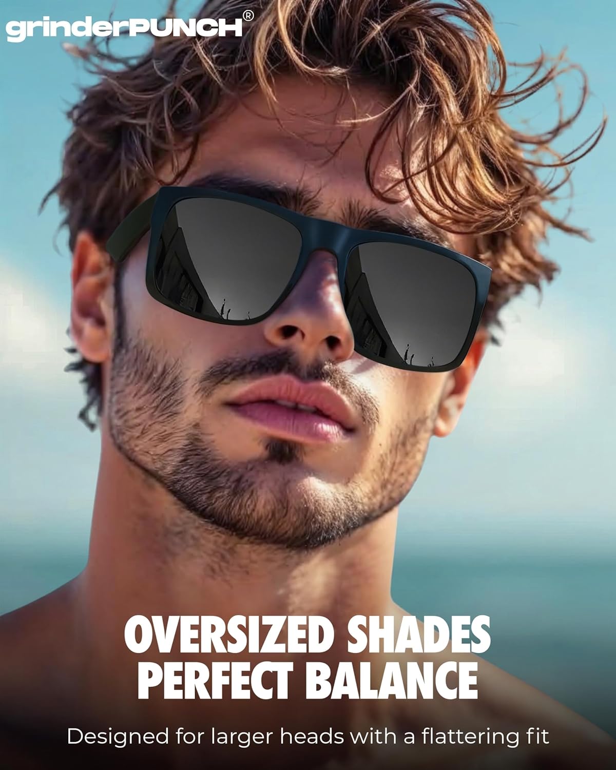 grinderPUNCH XL Sunglasses Big Heads Wide Face UV400 Protection, Extra Wide Lightweight Sunglasses for Sports Driving Fishing Glasses Matte