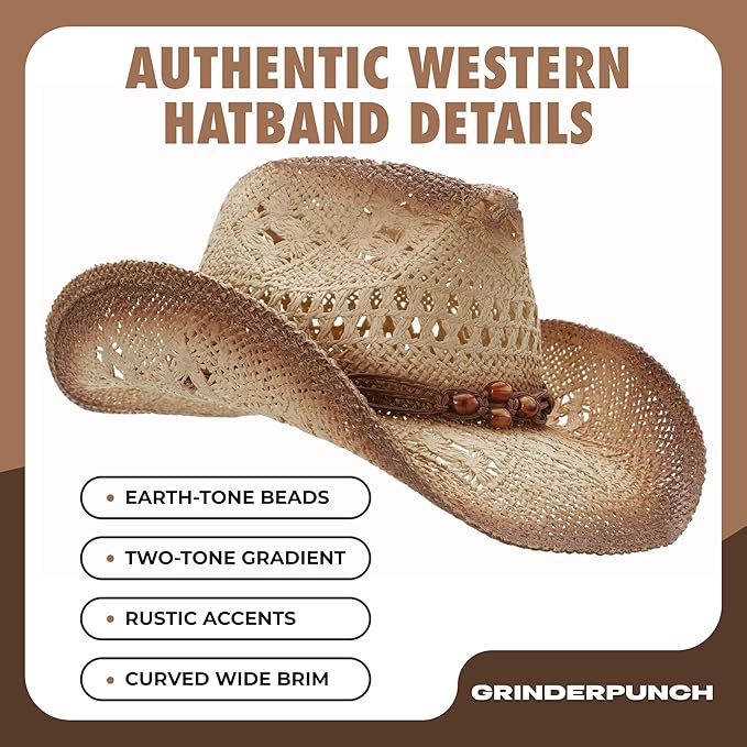 Western Outback Cowboy Hat Men's Women's Style Classic Straw Western Cowgirl Hat (Biege)