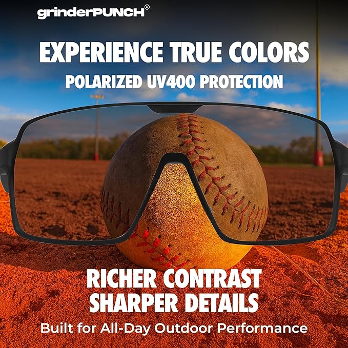 grinderPUNCH XL Baseball Pickleball Running Hiking & Cycling Polarized Sport Sunglasses for Men & Women with UV Protection