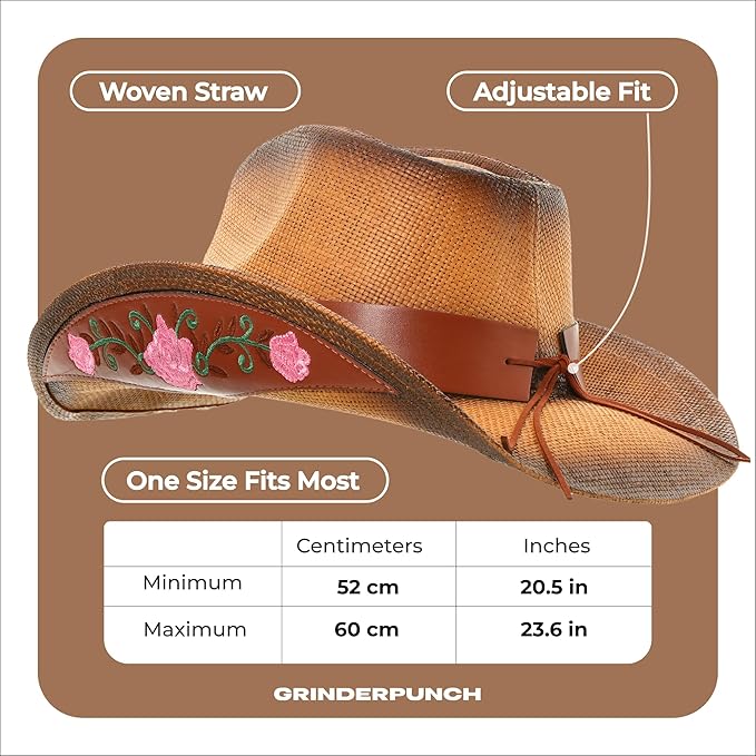 grinderPUNCH Western Outback Cowboy Hat Men's Women's Style Classic Straw Western Cowgirl Hat