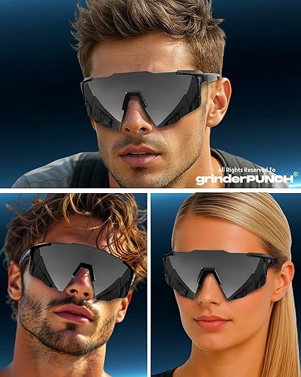 grinderPUNCH UV 400 Sports Sunglasses Cycling Glasses, Biking Goggles Running Hiking Golf Fishing Driving (Black)