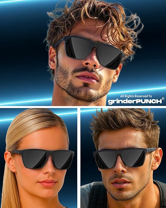 grinderPUNCH Polarized Driving Sunglasses for Men and Women UV Protection Lightweight UV400 Protection Anti Glare Square Sun Glasses