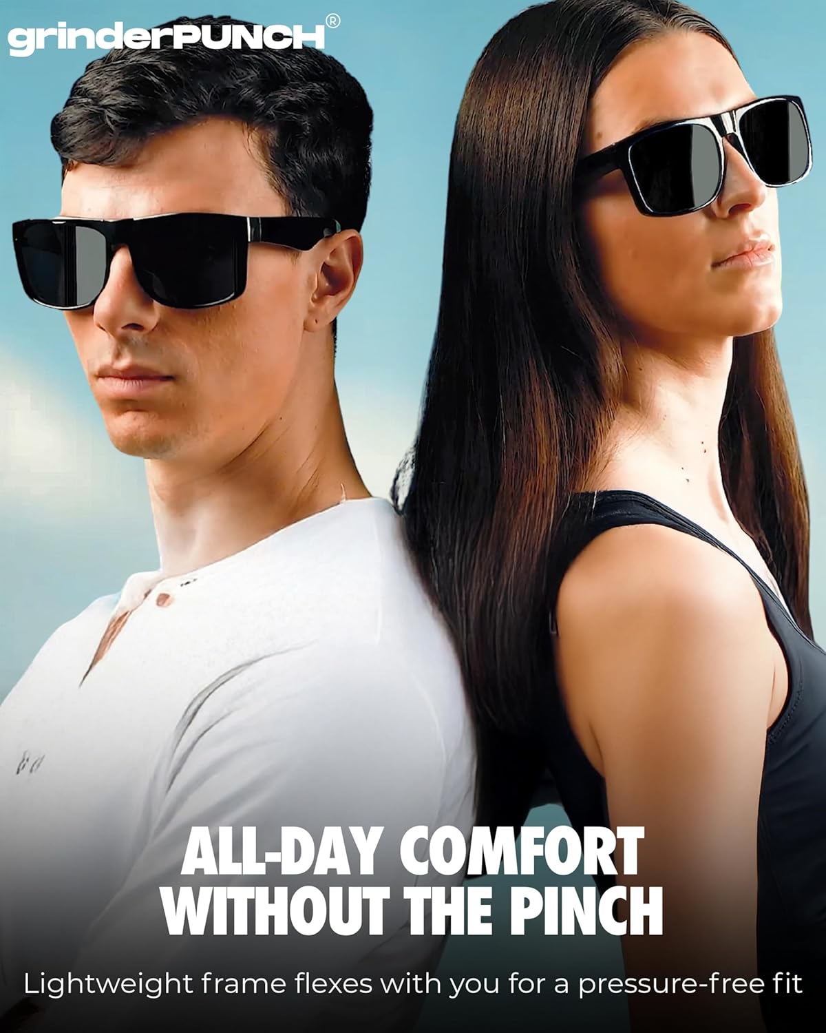 grinderPUNCH Polarized XL Sunglasses – Big Head Fit, Oversized Driving Shades, Black Lens