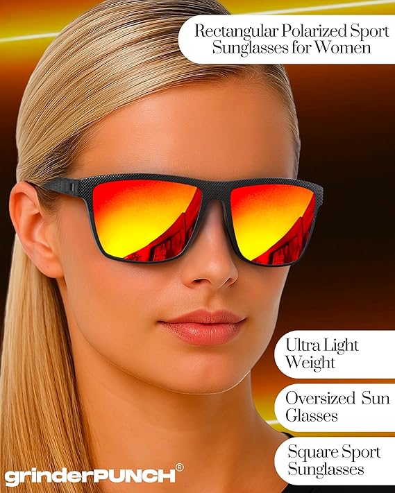 grinderPUNCH Polarized Driving Sunglasses for Men and Women UV Protection Lightweight UV400 Protection Anti Glare Square Sun Glasses