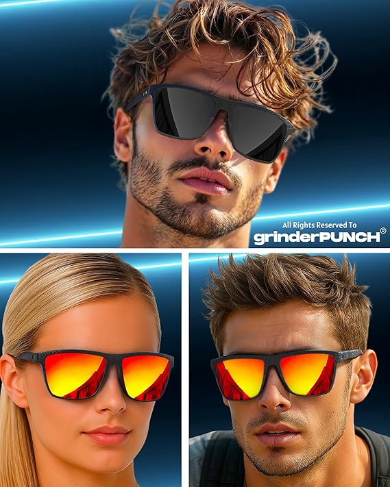 grinderPUNCH Polarized Driving Sunglasses for Men and Women UV Protection Lightweight UV400 Protection Anti Glare Square Sun Glasses