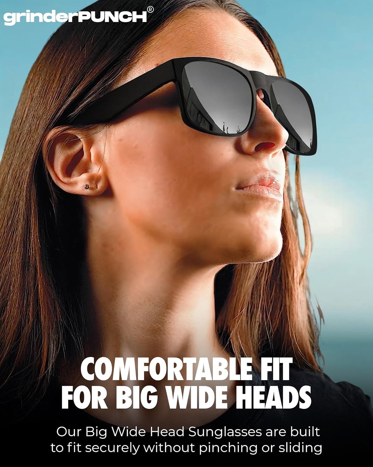 grinderPUNCH XL Sunglasses Big Heads Wide Face UV400 Protection, Extra Wide Lightweight Sunglasses for Sports Driving Fishing Glasses Matte