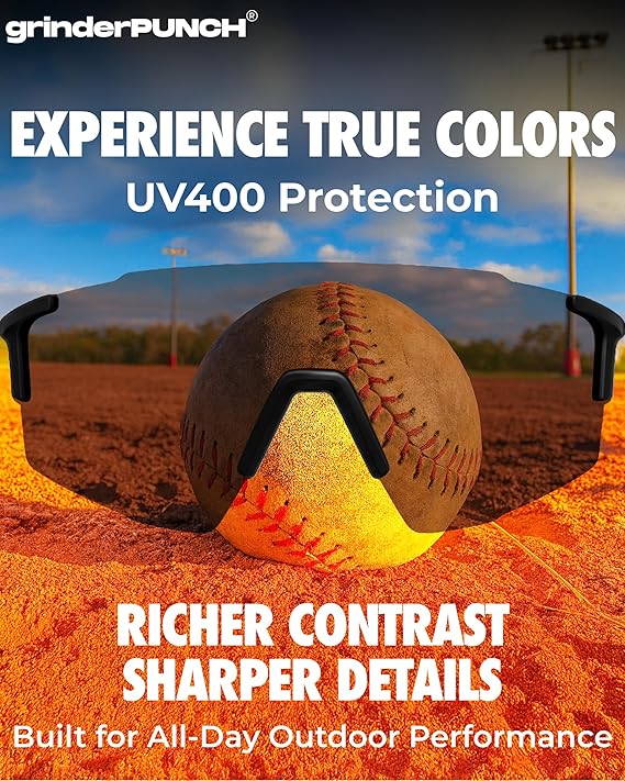 grinderPUNCH UV 400 Sports Sunglasses Cycling Glasses, Biking Goggles Running Hiking Golf Fishing Driving (Black)