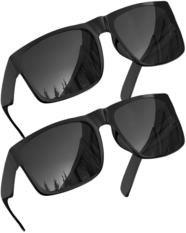 2 Pack XL Polarized Big Wide Frame Sports Driving Sunglasses (Black Polarized Lens)