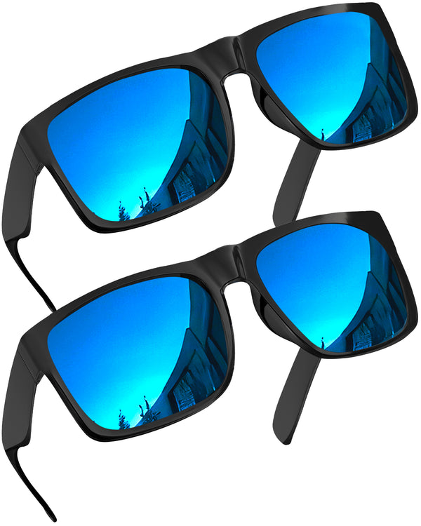 2 Pack XL Polarized Big Wide Frame Sports Driving Sunglasses (Blue Mirror Lens)