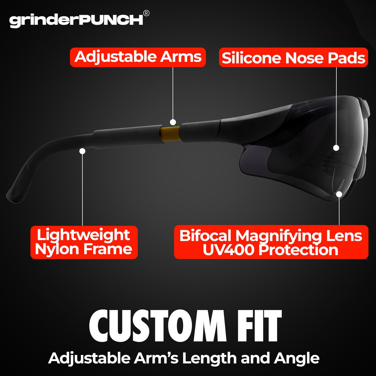 grinderPUNCH Bifocal Safety Sunglasses Sun Reading Glasses ANSI Z87 Impact Resistant Magnifier Sun Readers for Work Men Women