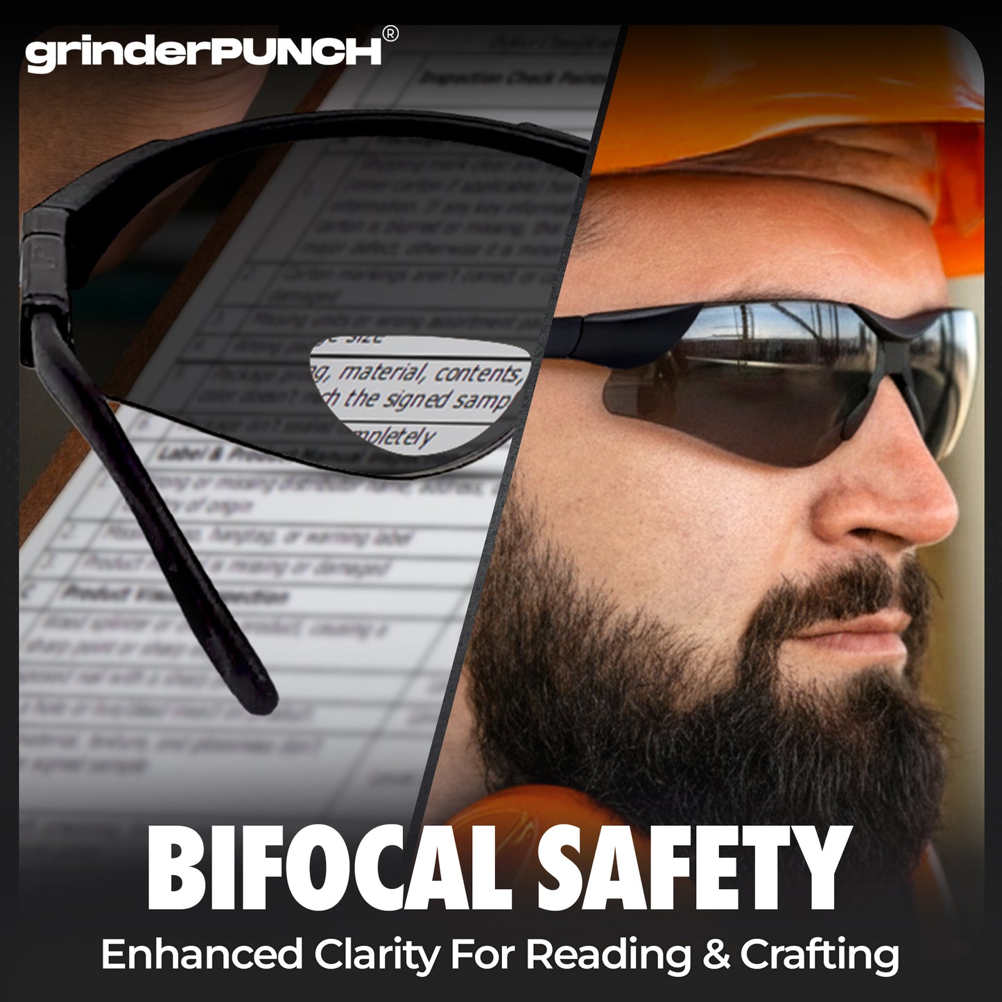 grinderPUNCH Bifocal Safety Sunglasses Sun Reading Glasses ANSI Z87 Impact Resistant Magnifier Sun Readers for Work Men Women