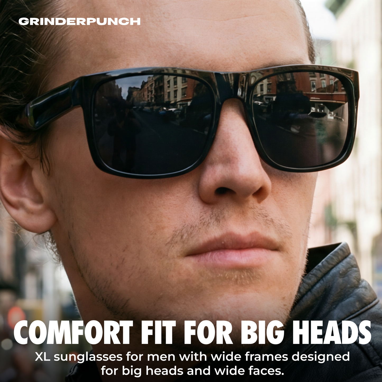 grinderPUNCH 2 Pack XL Polarized Big Wide Frame Large Head Fit Sunglasses for Sports Driving Fishing Glasses (Black Polarized Lens)