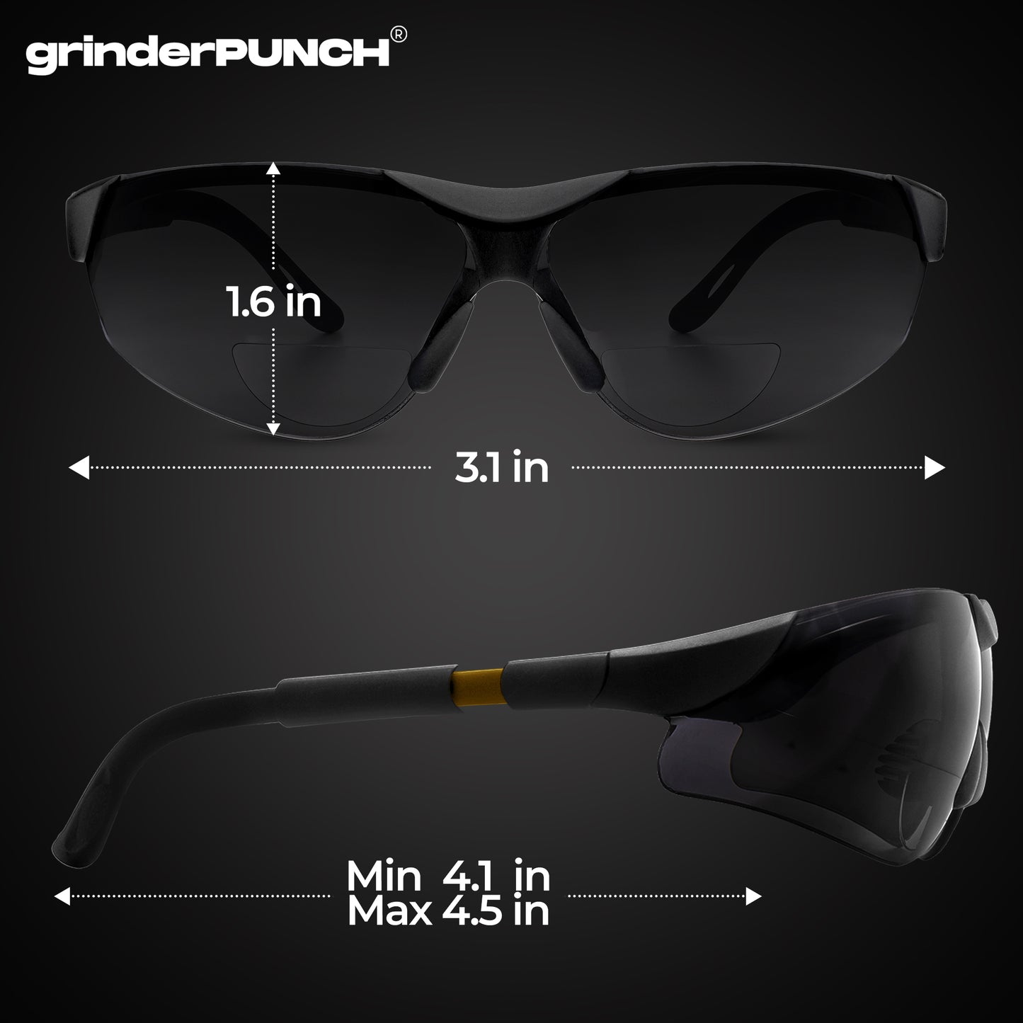 grinderPUNCH Bifocal Safety Sunglasses Sun Reading Glasses ANSI Z87 Impact Resistant Magnifier Sun Readers for Work Men Women
