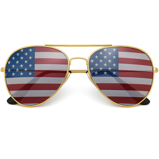 American Flag Aviator Sunglasses Glasses (Gold)