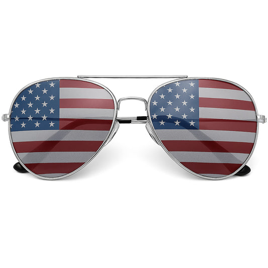 American Flag Aviator Sunglasses Glasses (Silver)