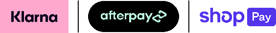 Payment options including Klarna, Afterpay, and Shop Pay