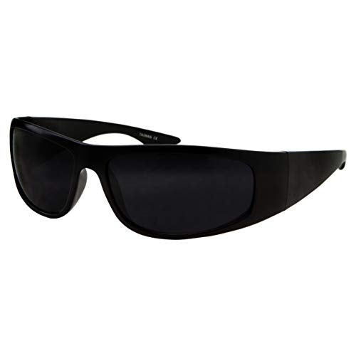 Super Dark Lens Black Sunglasses | Biker Style Rider | Wrap Around Fra ...