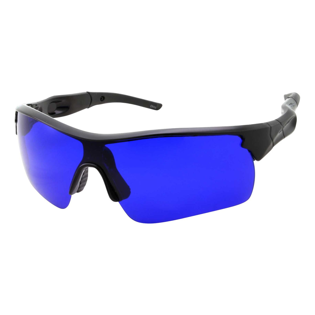 Mens Sport Half Jacket Wrap Blue Lens Sunglasses - grinderPUNCH