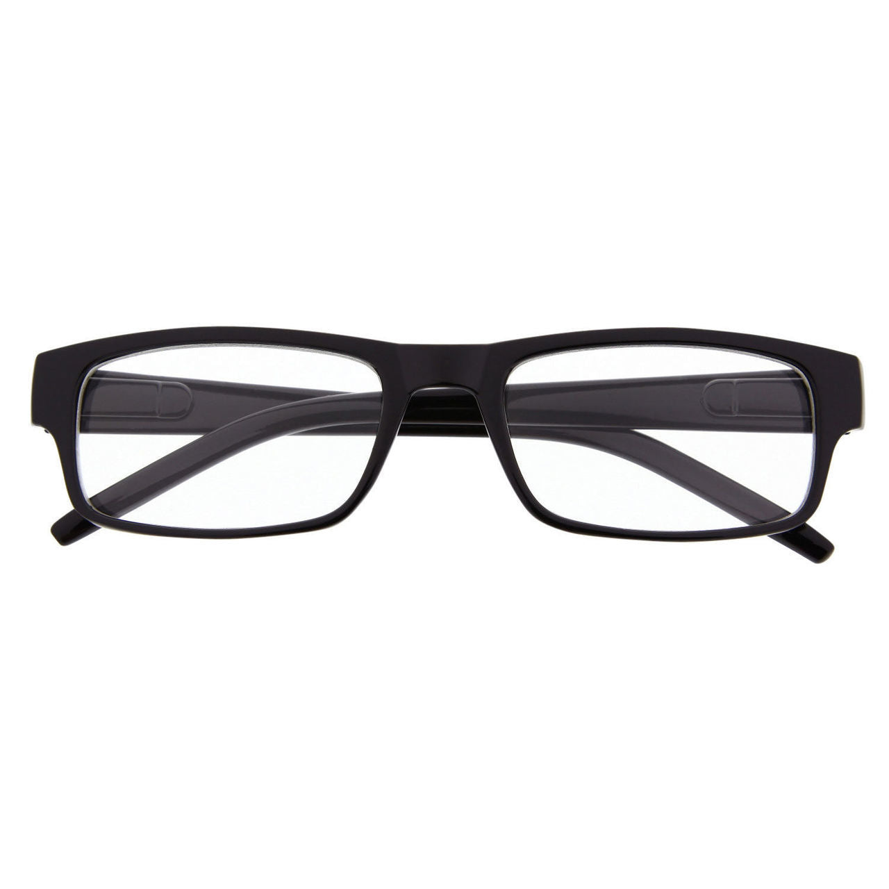 grinderPUNCH Black Glossy Clear Lens Square Wayfarer Nerd Glasses RectangleView Historical Analysis Actions